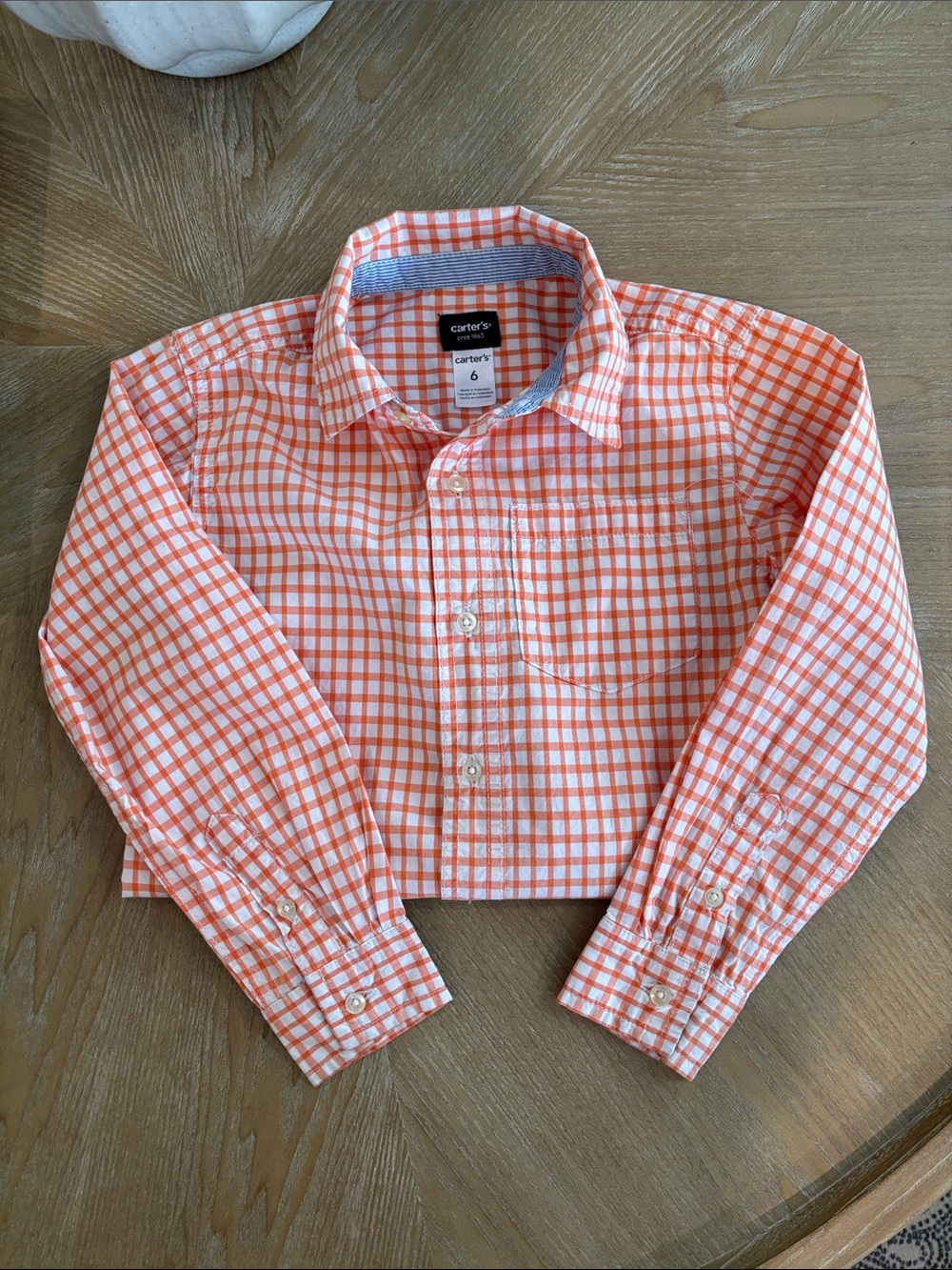 Carter's Orange & White Gingham Button-Down Shirt